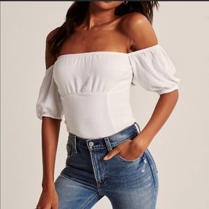 Abercrombie puff sleeve off shoulder top in white